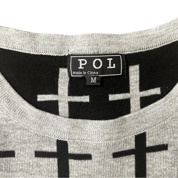 POL Cotton Long Sleeve Pullover Crewneck Sweater Gray Black Size Medium - Picture 2 of 9